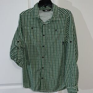 The North Face Green Gingham Check Plaid Nylon Blend Safari Camping Trail Shirt